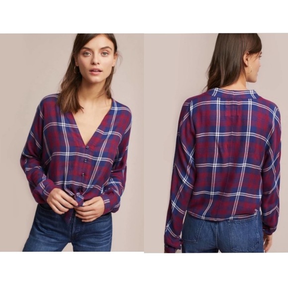 Rails Sloane v neck plaid button down top - Picture 1 of 6